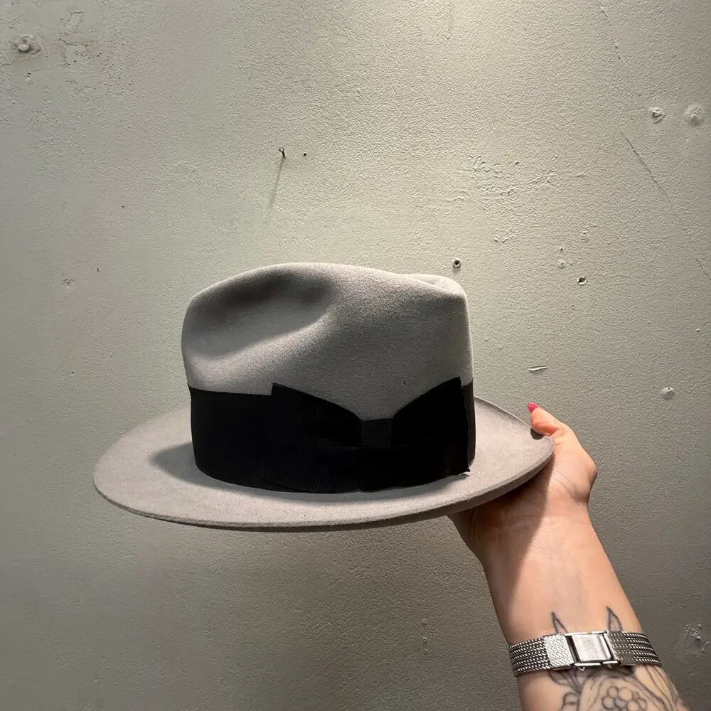 Vintage 1920s Fedora J.T. Hardeman Hat 6-7/8 Grey Black Formal